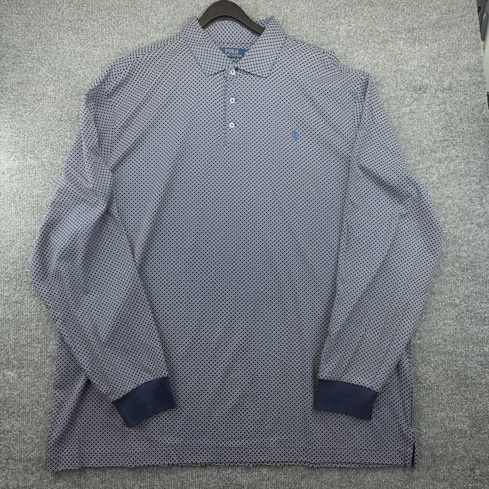 Polo Ralph Lauren Mens XXL Classic Fit Long Sleeve Geometric Polo Navy Blue